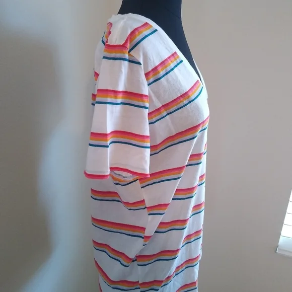 Junior's PINK Victoria's Secret Striped V Neck Tee shirt, White Multi,  Small - Picture 3 of 6